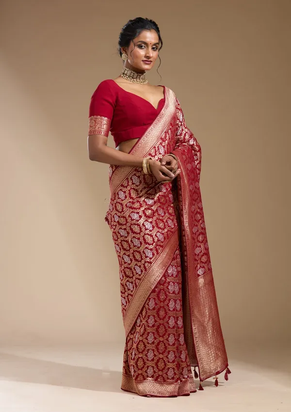 Maroon_Zariwork_Gold_Georgette_Silk_Saree
