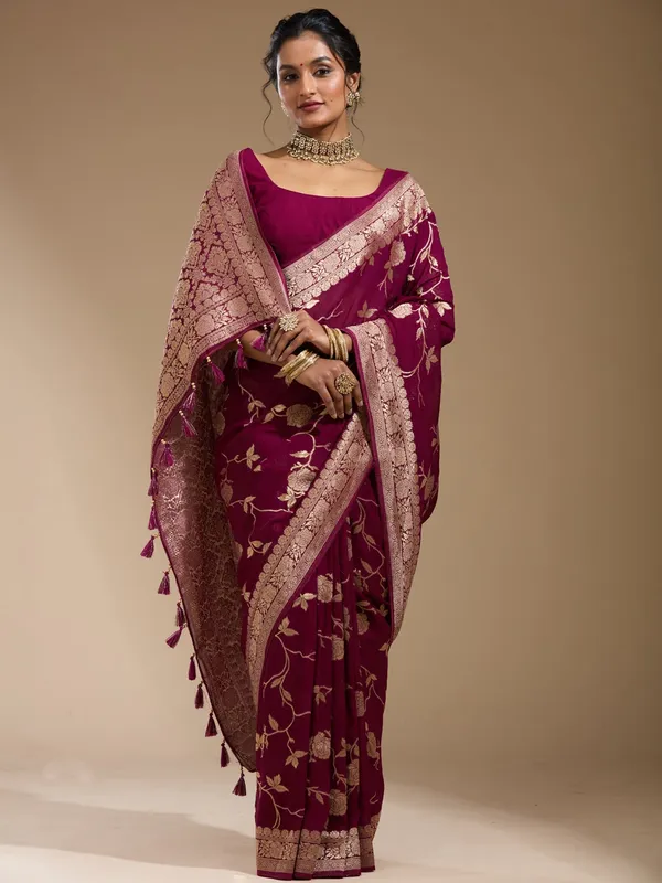 Wine_Zariwork_Gold_Satin_Silk_Saree
