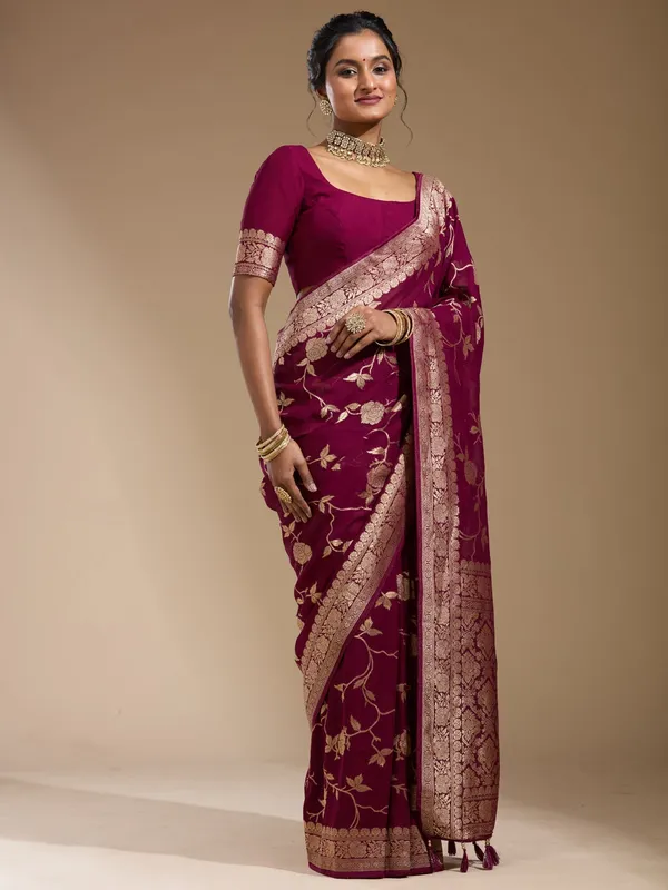 Wine_Zariwork_Gold_Satin_Silk_Saree
