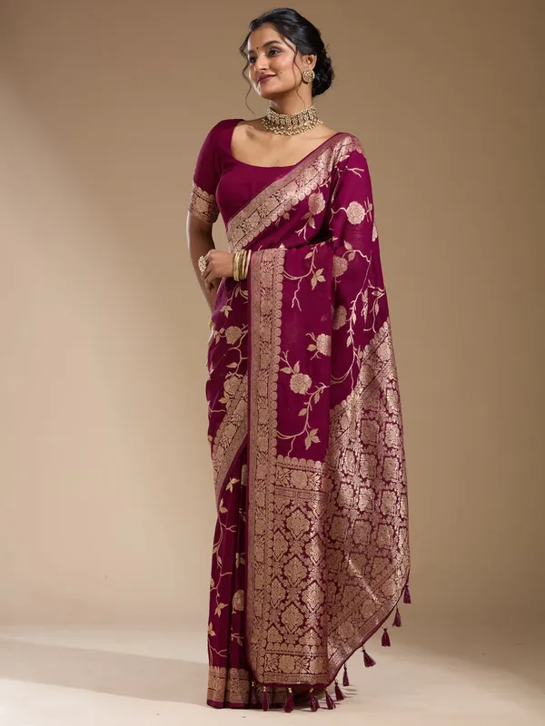 Wine_Zariwork_Gold_Satin_Silk_Saree