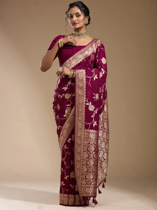 Wine_Zariwork_Gold_Satin_Silk_Saree