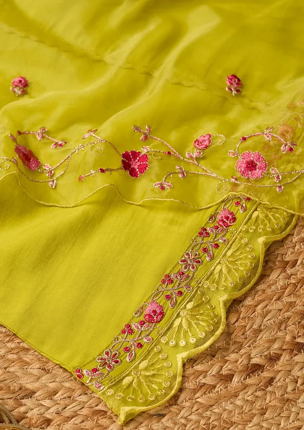 Lime_Green_Threadwork_Chanderi_Readymade_Salwar_Suit