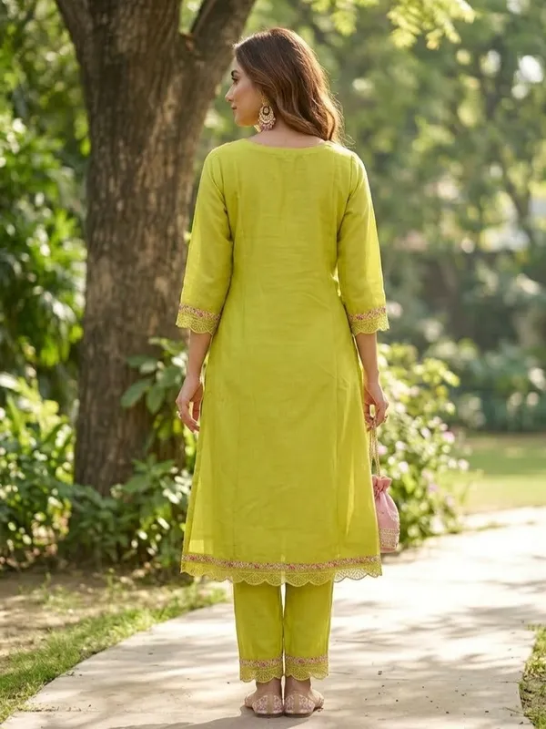 Lime_Green_Threadwork_Chanderi_Readymade_Salwar_Suit