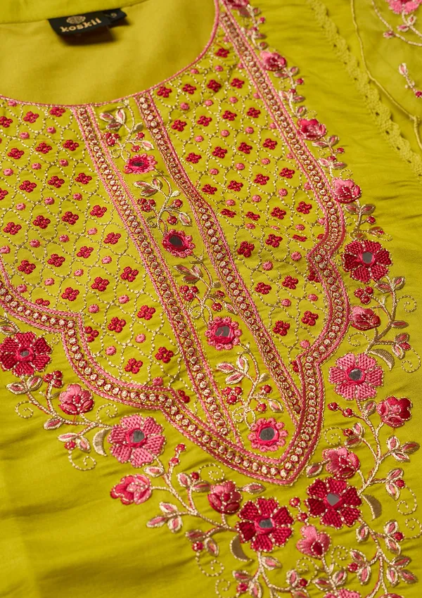 Lime_Green_Threadwork_Chanderi_Readymade_Salwar_Suit