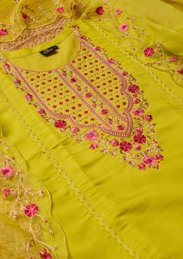 Lime_Green_Threadwork_Chanderi_Readymade_Salwar_Suit