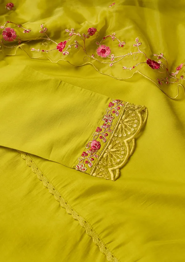 Lime_Green_Threadwork_Chanderi_Readymade_Salwar_Suit
