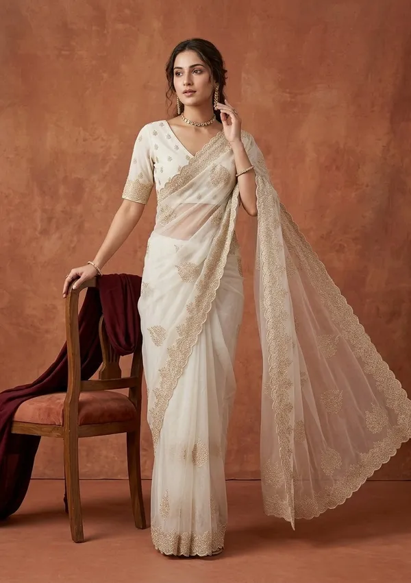 Off_White_Tissue_Gold_Stonework_Saree_With_Matching_Blouse_Piece