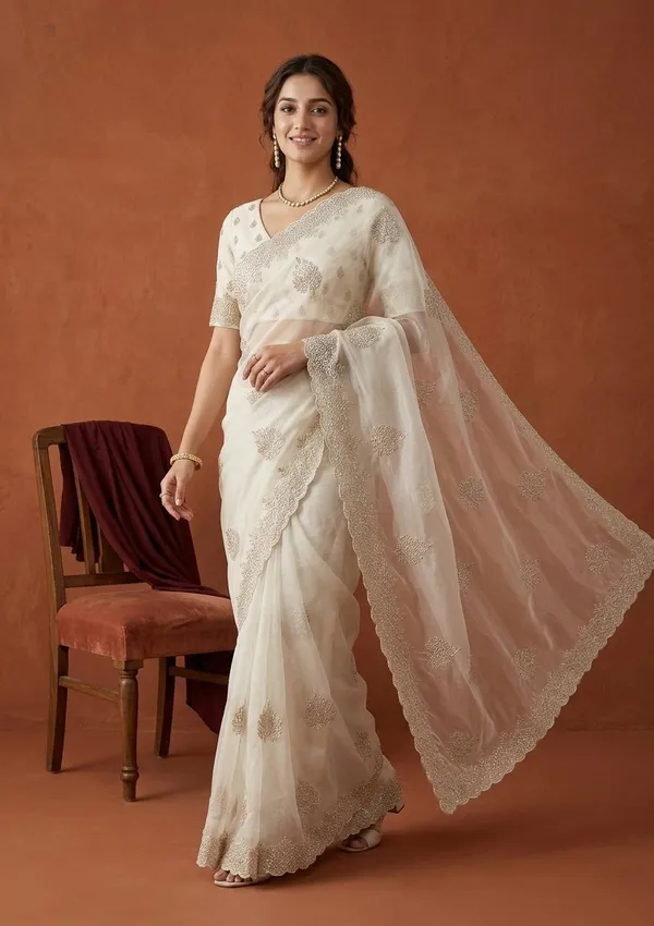 Off_White_Tissue_Gold_Stonework_Saree_With_Matching_Blouse_Piece