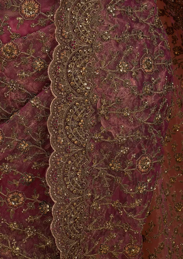 Onion_Pink_Net_Cording_Saree_With_Matching_Blouse_Piece