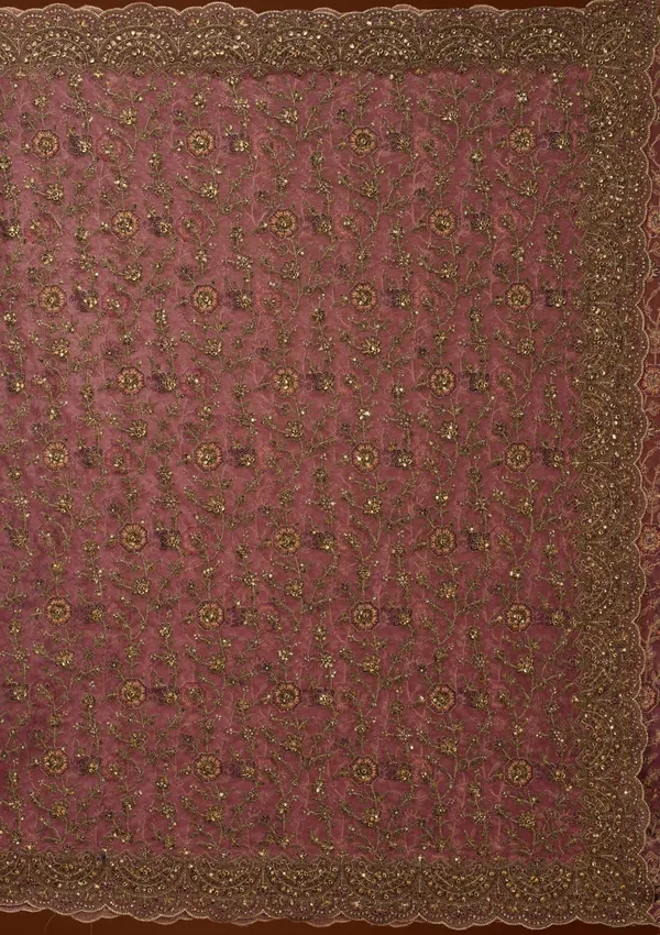 Onion_Pink_Net_Cording_Saree_With_Matching_Blouse_Piece