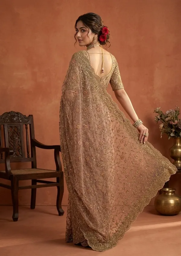 Beige_Net_Cording_Saree_With_Matching_Blouse_Piece