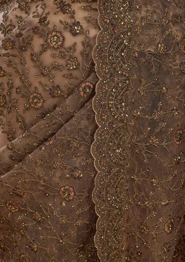 Beige_Net_Cording_Saree_With_Matching_Blouse_Piece