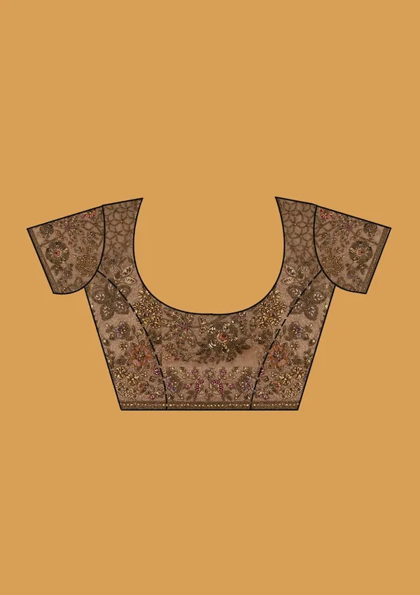 Beige_Net_Cording_Saree_With_Matching_Blouse_Piece