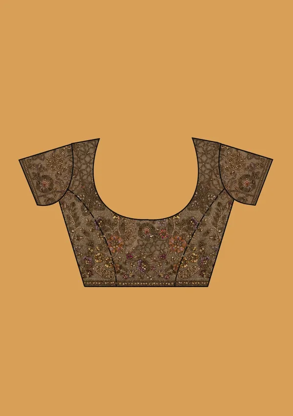 Mehendi_Net_Cording_Saree_With_Matching_Blouse_Piece