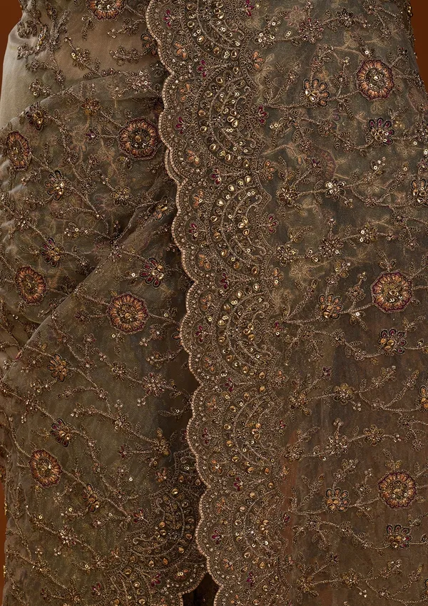 Mehendi_Net_Cording_Saree_With_Matching_Blouse_Piece