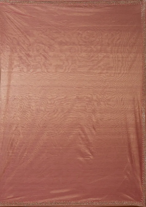 Rust_Tissue_Gold_Stonework_Saree_With_Matching_Blouse_Piece