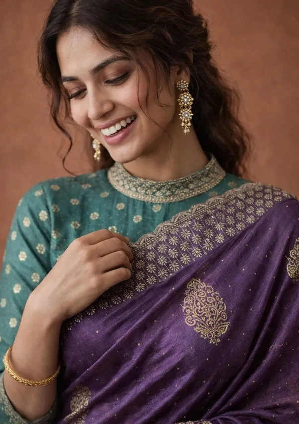 Lavender_Soft_Raw_Silk_Floral_Gold_Zariwork_Saree_With_Matching_Blouse_Piece