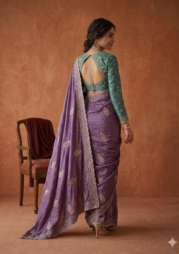 Lavender_Soft_Raw_Silk_Floral_Gold_Zariwork_Saree_With_Matching_Blouse_Piece
