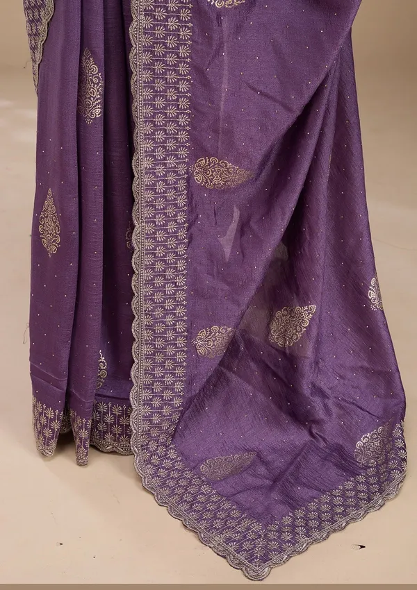 Lavender_Soft_Raw_Silk_Floral_Gold_Zariwork_Saree_With_Matching_Blouse_Piece