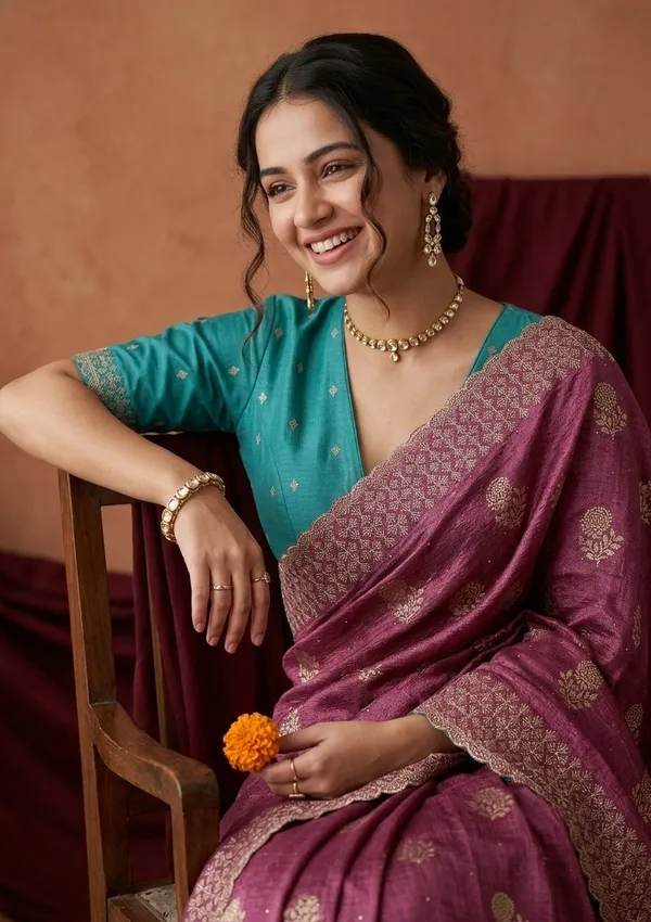 Onion_Pink_Soft_Raw_Silk_Floral_Printed_Gold_Zariwork_Saree_With_Matching_Blouse_Piece