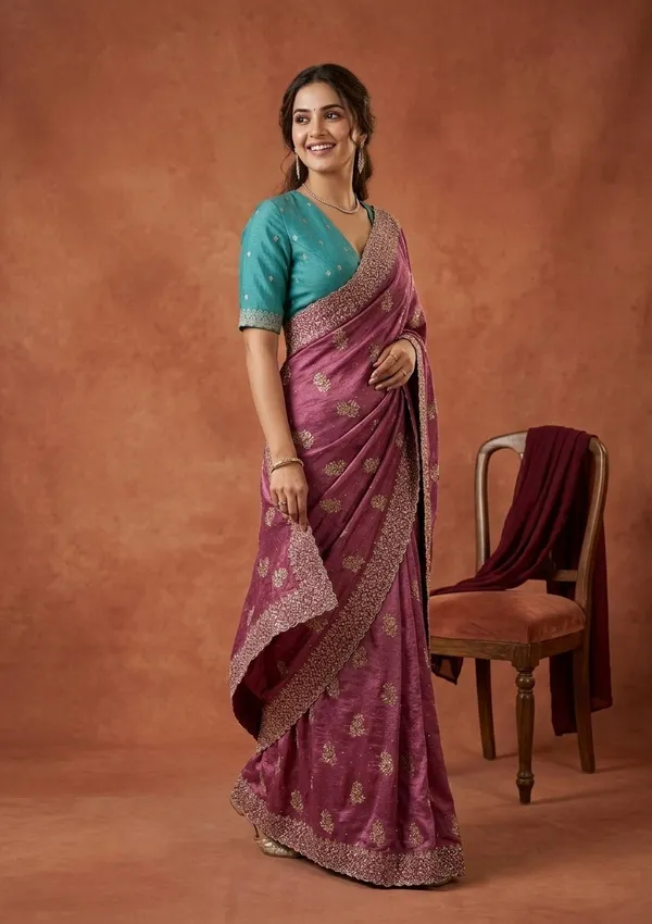 Onion_Pink_Soft_Raw_Silk_Floral_Printed_Gold_Zariwork_Saree_With_Matching_Blouse_Piece