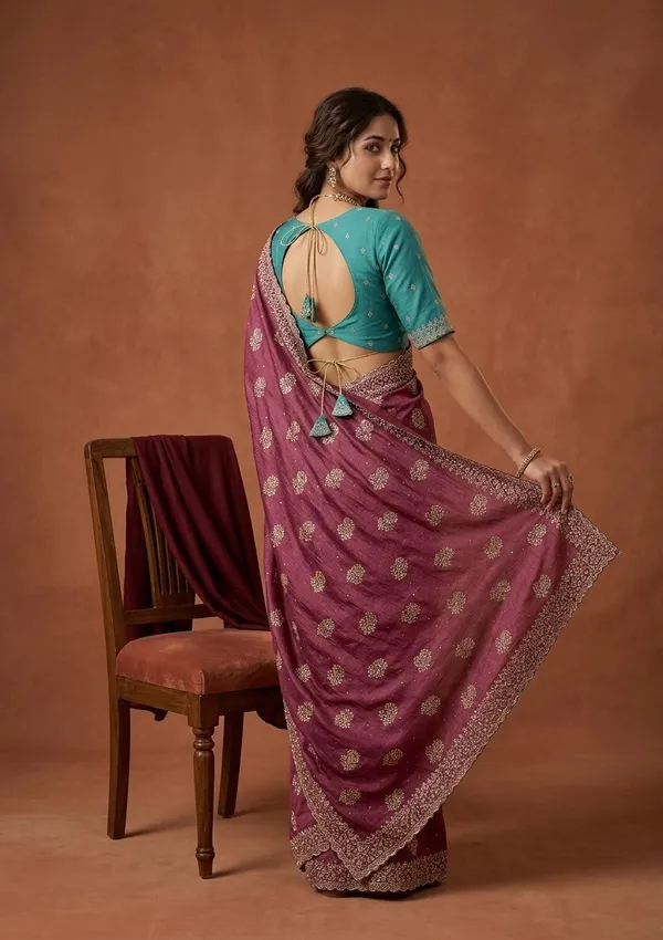 Onion_Pink_Soft_Raw_Silk_Floral_Printed_Gold_Zariwork_Saree_With_Matching_Blouse_Piece