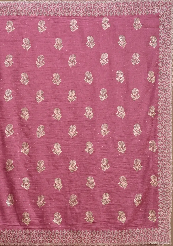 Onion_Pink_Soft_Raw_Silk_Floral_Printed_Gold_Zariwork_Saree_With_Matching_Blouse_Piece