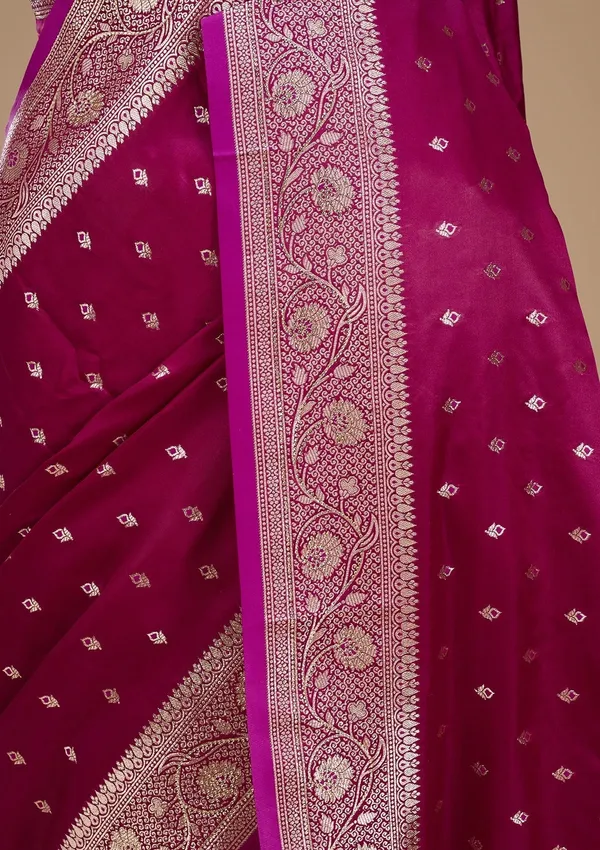 Wine_Silk_Buti_Gold_Stonework_Saree_With_Matching_Blouse_Piece