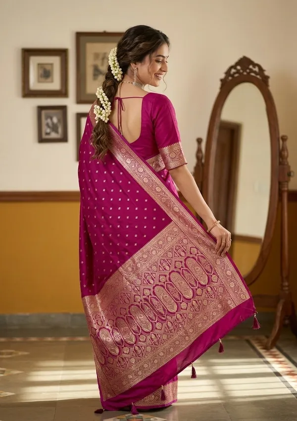 Wine_Silk_Buti_Gold_Stonework_Saree_With_Matching_Blouse_Piece