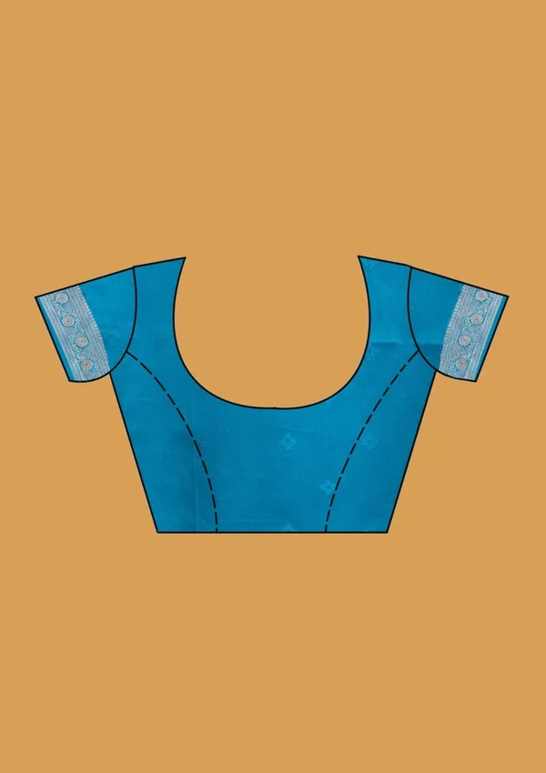Turquoise_Blue_Silk_Buti_Gold_Stonework_Saree_With_Matching_Blouse_Piece