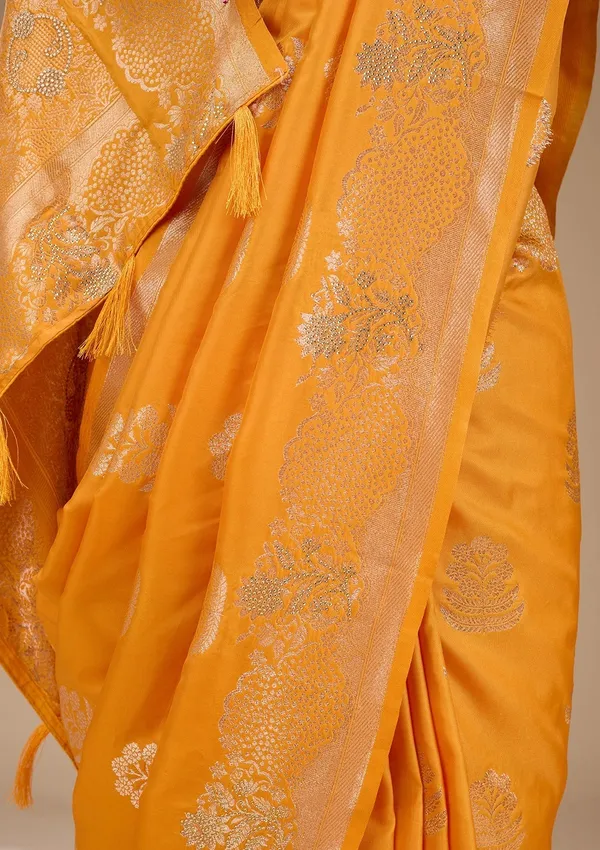 Mustard_Silk_Buti_Gold_Stonework_Saree_With_Matching_Blouse_Piece