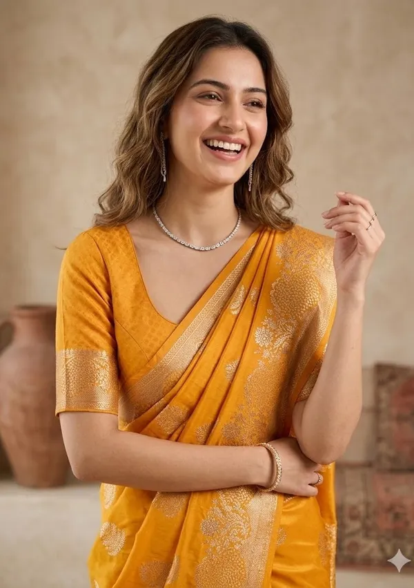 Mustard_Silk_Buti_Gold_Stonework_Saree_With_Matching_Blouse_Piece