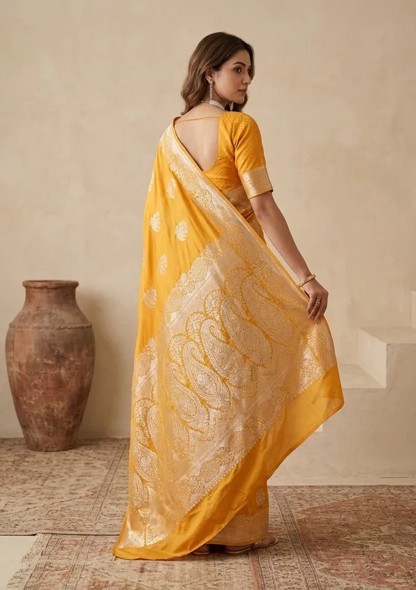 Mustard_Silk_Buti_Gold_Stonework_Saree_With_Matching_Blouse_Piece
