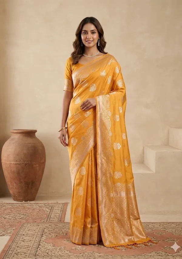 Mustard_Silk_Buti_Gold_Stonework_Saree_With_Matching_Blouse_Piece