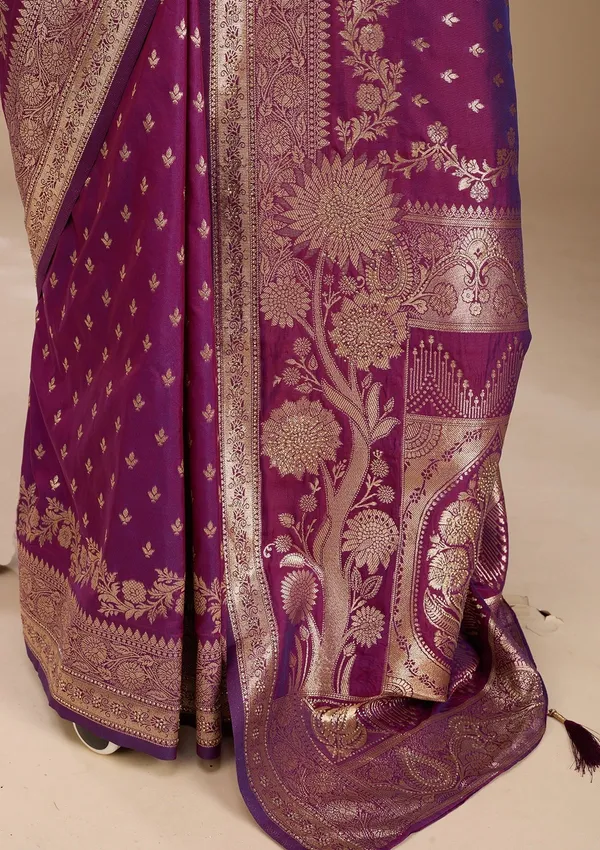 Purple_Silk_Buti_Gold_Stonework_Saree_With_Matching_Blouse_Piece