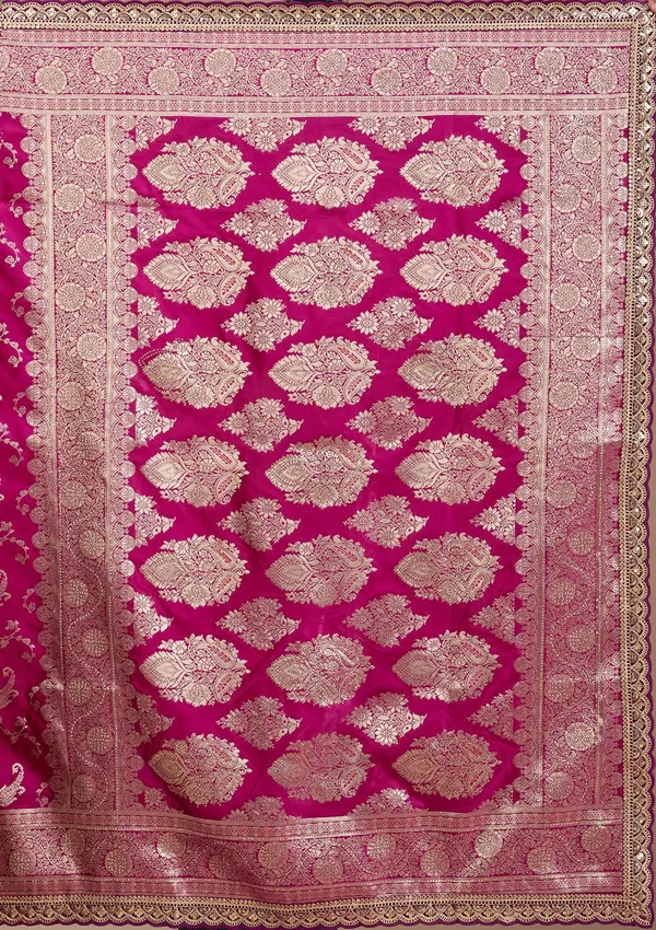 Wine_Silk_Banarasi_Gold_Stonework_Saree_With_Matching_Blouse_Piece