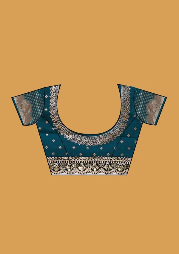 Peacock_Blue_Silk_Jaal_Sequins_Saree_With_Matching_Blouse_Piece