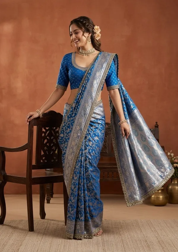 Royal_Blue_Silk_Jaal_Sequins_Saree_With_Matching_Blouse_Piece