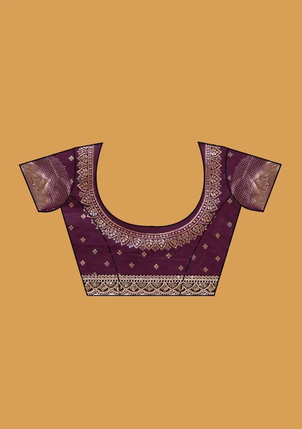 Wine_Silk_Jaal_Sequins_Saree_With_Matching_Blouse_Piece