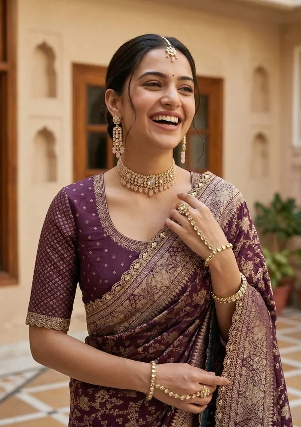 Wine_Silk_Jaal_Sequins_Saree_With_Matching_Blouse_Piece