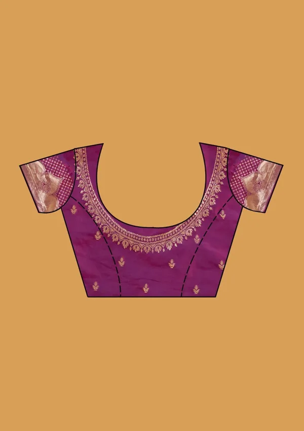Purple_Silk_Jaal_Gold_Stonework_Saree_With_Matching_Blouse_Piece