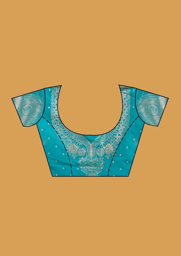 Rama_Green_Silk_Jaal_Gold_Stonework_Saree_With_Matching_Blouse_Piece