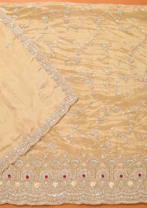 Beige_Tissue_Cutdana_Unstitched_Dress_Material_With_Matching_Bottom_And_Dupatta