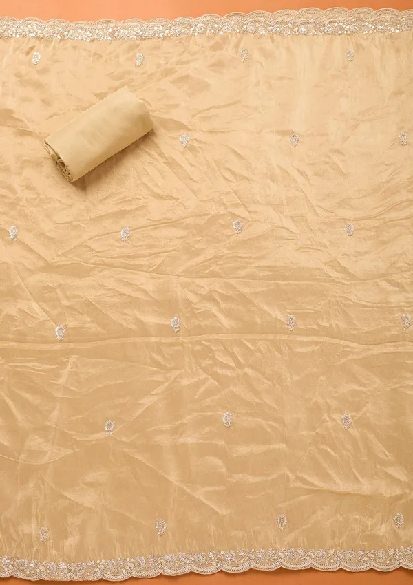 Beige_Tissue_Cutdana_Unstitched_Dress_Material_With_Matching_Bottom_And_Dupatta