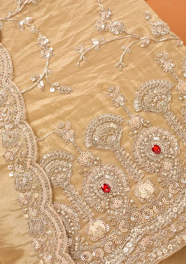 Beige_Tissue_Cutdana_Unstitched_Dress_Material_With_Matching_Bottom_And_Dupatta