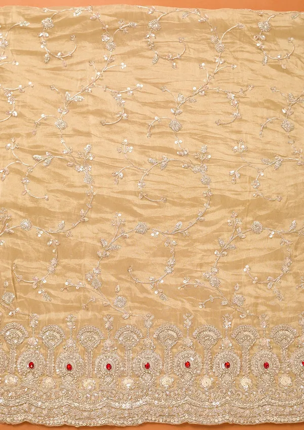 Beige_Tissue_Cutdana_Unstitched_Dress_Material_With_Matching_Bottom_And_Dupatta