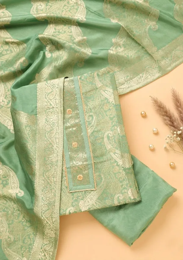 Pista_Green_Dola_Silk_Gold_Zariwork_Unstitched_Dress_Material_With_Matching_Bottom_And_Dupatta