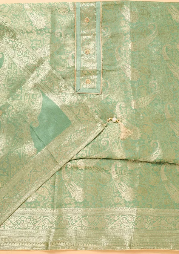Pista_Green_Dola_Silk_Gold_Zariwork_Unstitched_Dress_Material_With_Matching_Bottom_And_Dupatta