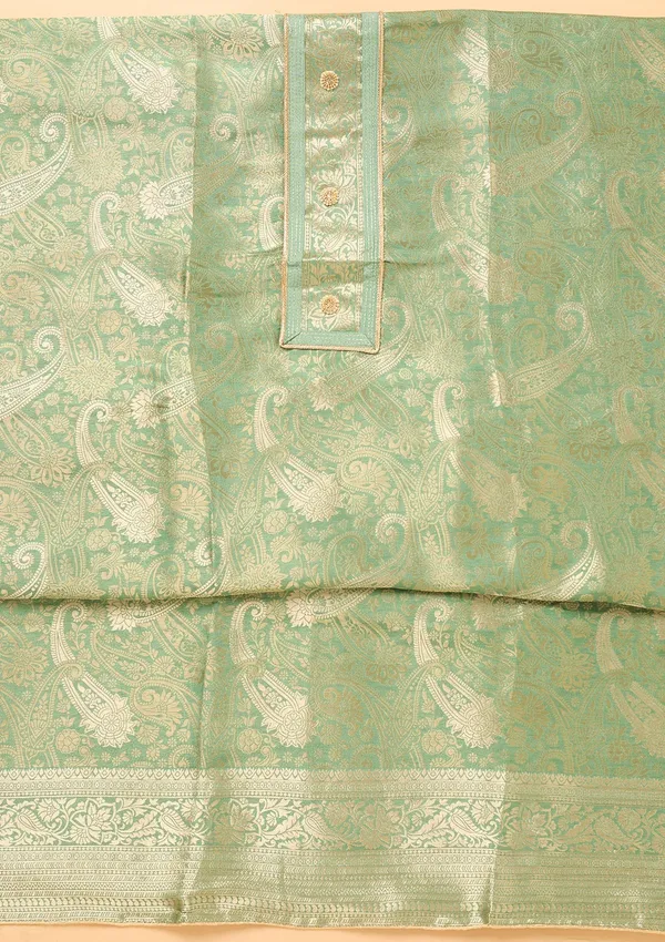 Pista_Green_Dola_Silk_Gold_Zariwork_Unstitched_Dress_Material_With_Matching_Bottom_And_Dupatta