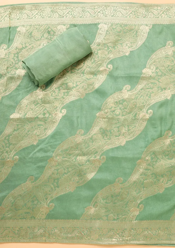Pista_Green_Dola_Silk_Gold_Zariwork_Unstitched_Dress_Material_With_Matching_Bottom_And_Dupatta